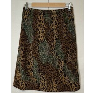 Ronni Nicole Leopard Animal Print M Skirt Brown Green Textured Stretch‎ Indie